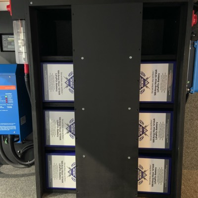 Battery storage rack with space for 2 more and removable front panel for access
